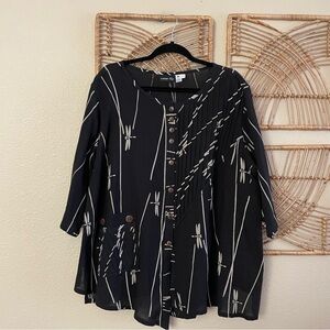 Water Lily Hawaii Top Blouse Tunic Asian Art to Wear‎ Lagenlook Dragonfly M B1